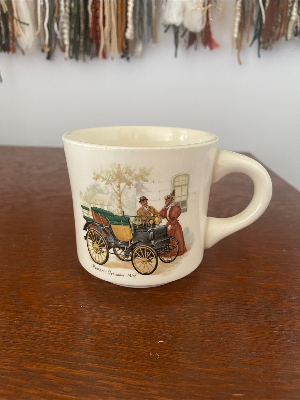 Cream Ceramic Mug with Vintage Car Illustration from the Henry ford museum